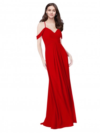 Online Rojo oscuro línea A Cuello en V Cuello de Corazón Gasa Largo Vestidos de dama de honor