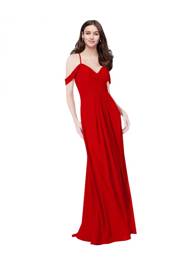 Online Rojo oscuro línea A Cuello en V Cuello de Corazón Gasa Largo Vestidos de dama de honor
