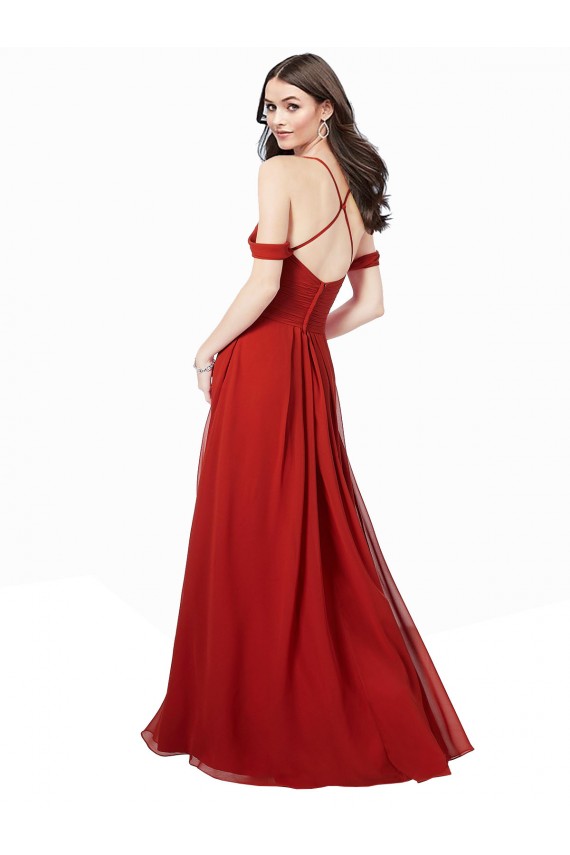 Online Rojo oscuro línea A Cuello en V Cuello de Corazón Gasa Largo Vestidos de dama de honor
