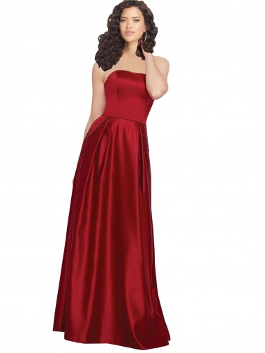 Online Rojo oscuro línea A Sin tirantes Satén Largo Vestidos de dama de honor / Vestidos de fiesta