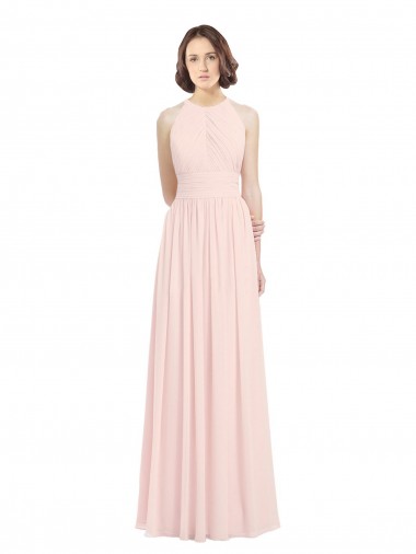 Online Rosa 42 línea A Halter Gasa Largo Vestidos de dama de honor