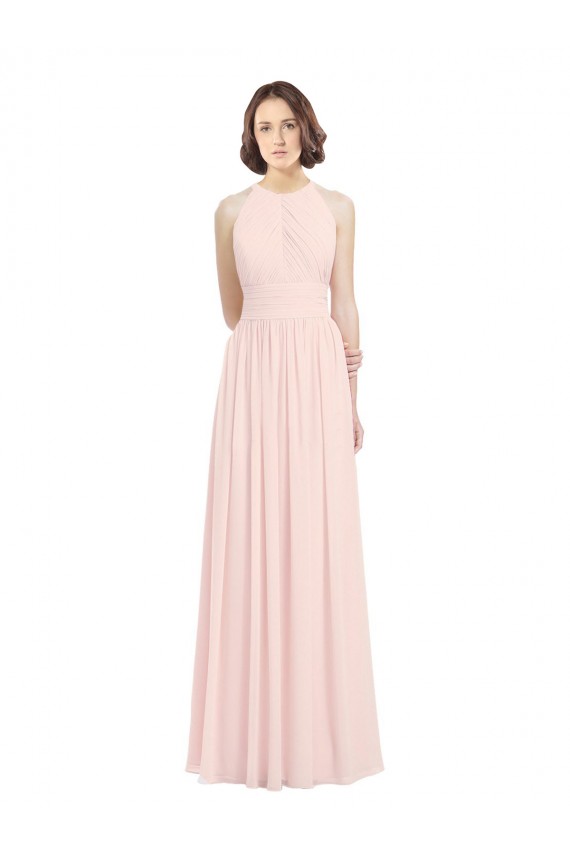 Online Rosa 42 línea A Halter Gasa Largo Vestidos de dama de honor