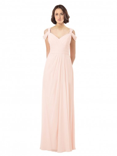 Online Rosa 42 línea A Hombros Descubiertos Gasa Largo Vestidos de dama de honor