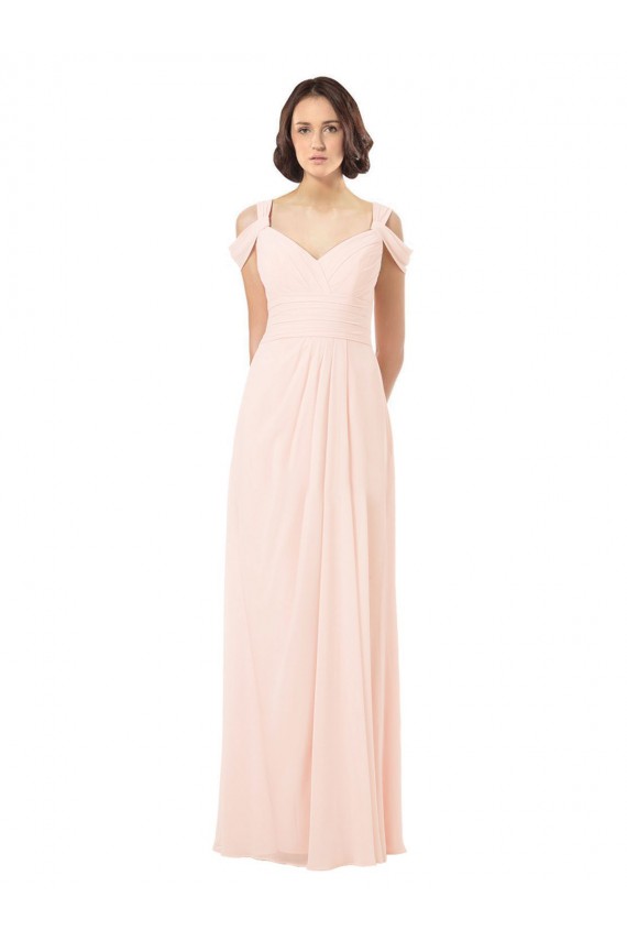 Online Rosa 42 línea A Hombros Descubiertos Gasa Largo Vestidos de dama de honor