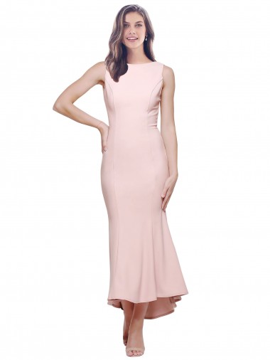 Online Rosa Cubierta Cuello Alto Midi Crepé Elástico Corto Asimétrico Formales Vestidos de dama de honor / Vestidos de fiesta / Vestidos de cóctel