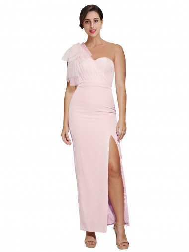 Online Rosa Cubierta Un Hombre Cuello de Corazón Crepé Elástico Largo Formales Vestidos de dama de honor / Vestidos de fiesta