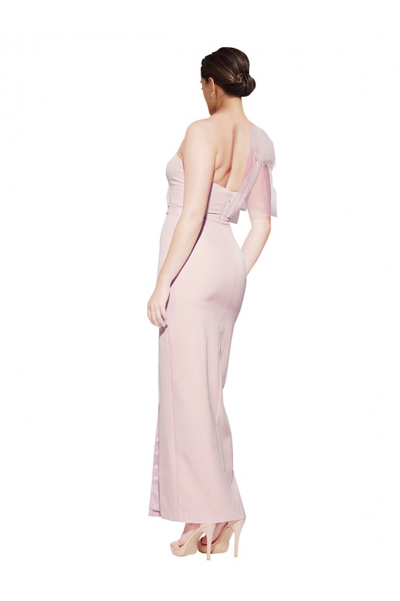 Online Rosa Cubierta Un Hombre Cuello de Corazón Crepé Elástico Largo Formales Vestidos de dama de honor / Vestidos de fiesta