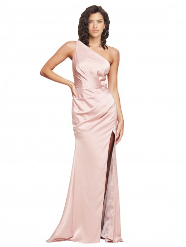 Online Rosa Cubierta Un Hombre Satén sedoso Largo Formales Vestidos de dama de honor / Vestidos de fiesta