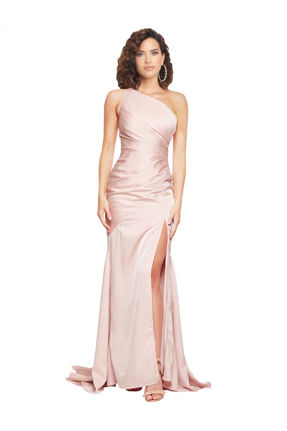 Online Rosa Cubierta Un Hombre Satén sedoso Largo Formales Vestidos de dama de honor / Vestidos de fiesta