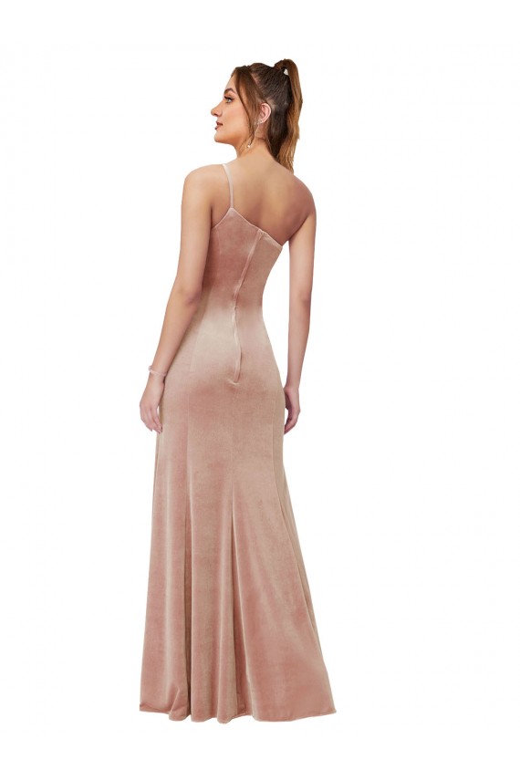 Online Rosa Cubierta Un Hombre Terciopelo Elástico Largo Formales Vestidos de dama de honor / Vestidos de fiesta