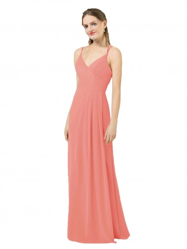 Online Rosa Del Desierto Cubierta Cuello en V Gasa Largo Vestidos de dama de honor