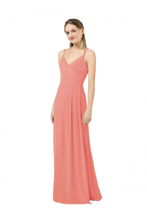 Online Rosa Del Desierto Cubierta Cuello en V Gasa Largo Vestidos de dama de honor