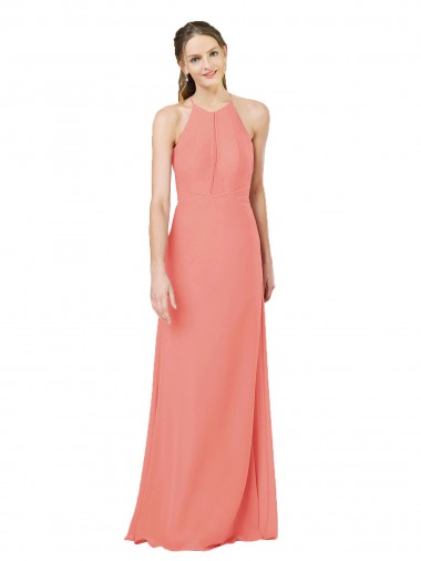 Online Rosa Del Desierto Cubierta Halter Gasa Largo Vestidos de dama de honor
