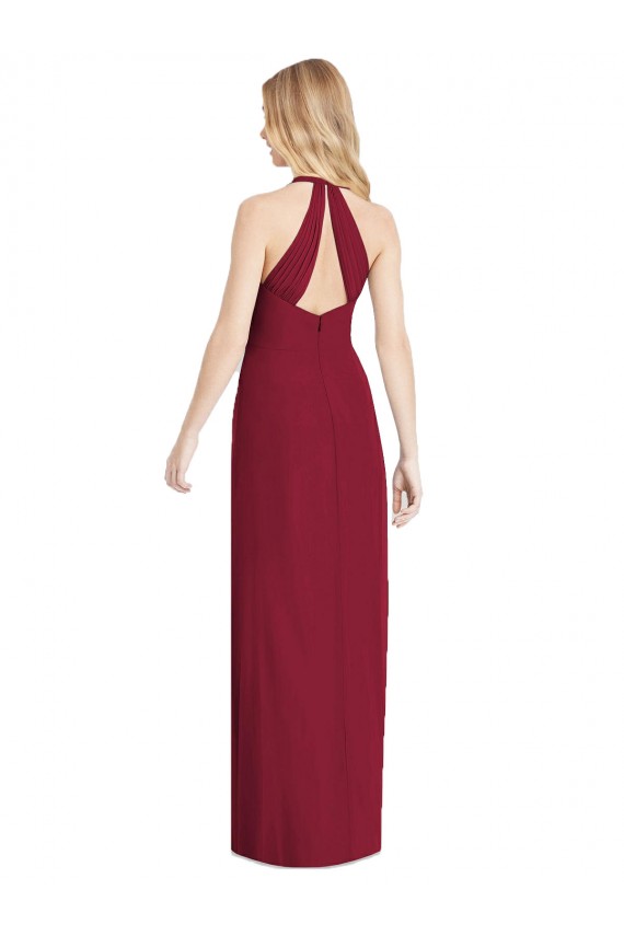 Online Rosa Del Desierto Trompeta Halter Cuello en V Gasa Largo Formales Vestidos de dama de honor / Vestidos de noche