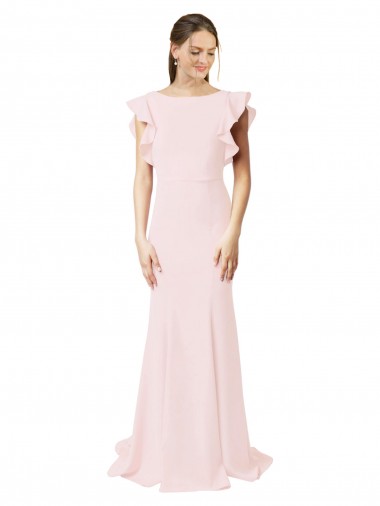 Online Rosa Sirena Cuello joya Barrer tren Crepé Elástico Largo Vestidos de dama de honor / Vestidos de fiesta