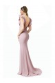 Online Rosa Sirena Cuello joya Barrer tren Crepé Elástico Largo Vestidos de dama de honor / Vestidos de fiesta