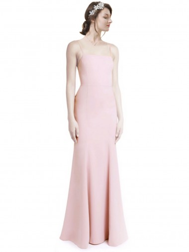 Online Rosa Sirena Tirantes espagueti Cuadrado Crepé Elástico Largo Vestidos de dama de honor / Vestidos de fiesta