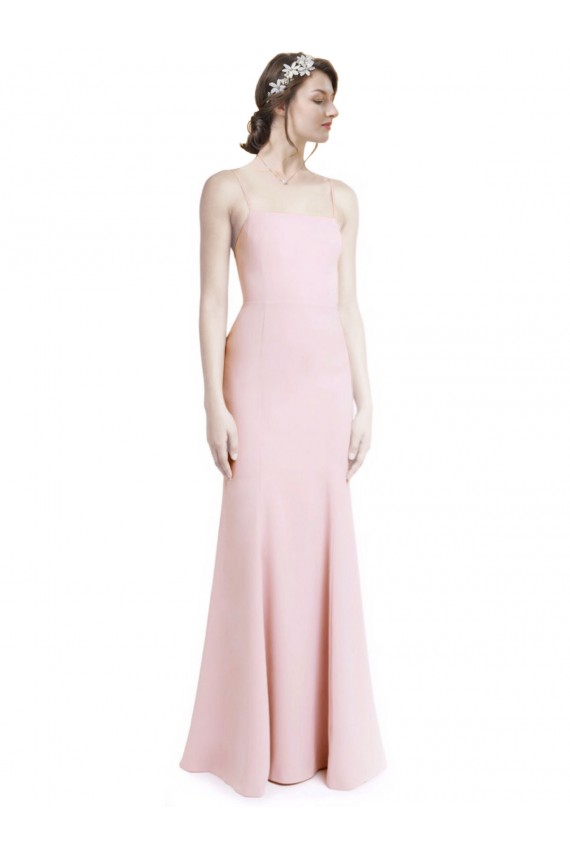 Online Rosa Sirena Tirantes espagueti Cuadrado Crepé Elástico Largo Vestidos de dama de honor / Vestidos de fiesta