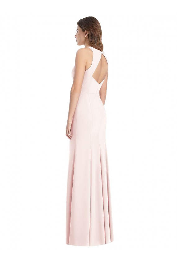 Online Rosa Trompeta Barco Crepé Elástico Largo Vestidos de dama de honor / Vestidos de fiesta