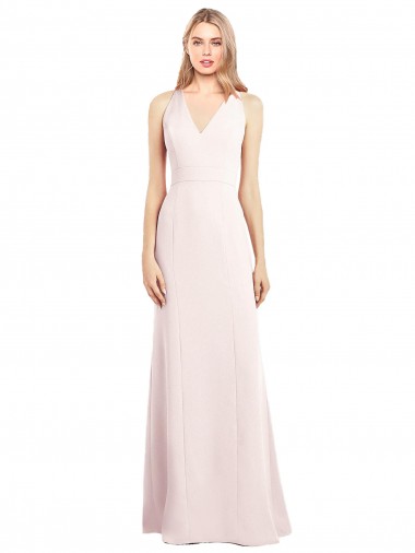 Online Rosa Trompeta Cuello en V Crepé Elástico Largo Vestidos de dama de honor / Vestidos de fiesta