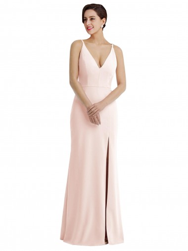 Online Rosa Trompeta Cuello en V Crepé Elástico Largo Formales Vestidos de dama de honor / Vestidos de fiesta