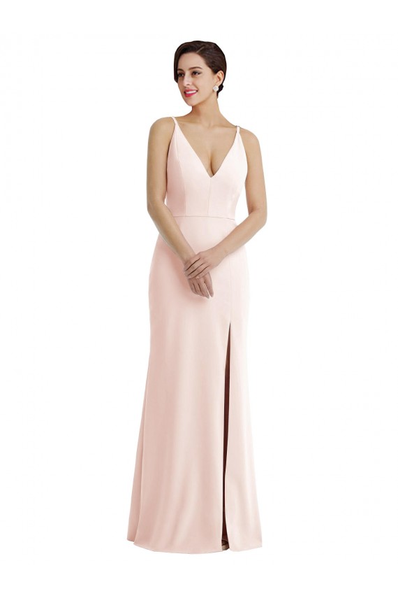 Online Rosa Trompeta Cuello en V Crepé Elástico Largo Formales Vestidos de dama de honor / Vestidos de fiesta