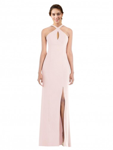 Online Rosa Trompeta Halter Crepé Elástico Largo Formales Vestidos de dama de honor / Vestidos de fiesta