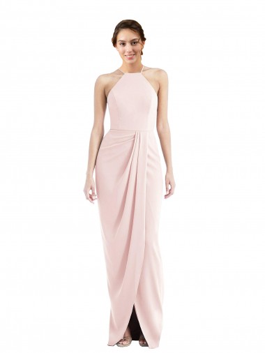Online Rosa Trompeta Halter Crepé Elástico Largo Vestidos de dama de honor / Vestidos de fiesta