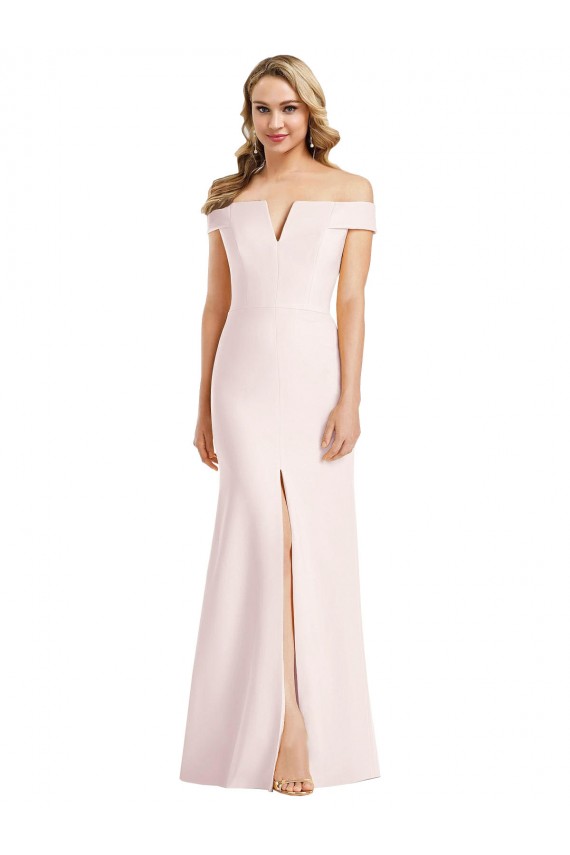 Online Rosa Trompeta Hombros Descubiertos Cuello en V Crepé Elástico Largo Formales Vestidos de dama de honor / Vestidos de fiesta