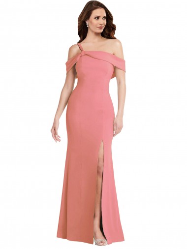 Online Rosa caliente Trompeta Un Hombre Crepé Elástico Largo Vestidos de dama de honor / Vestidos de fiesta