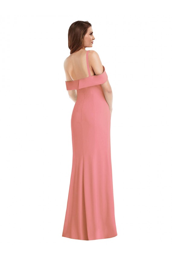 Online Rosa caliente Trompeta Un Hombre Crepé Elástico Largo Vestidos de dama de honor / Vestidos de fiesta