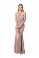 Online Rosa empolvado Cubierta Halter Cuello Alto Crepé Elástico Largo Vestidos de dama de honor / Vestidos de fiesta