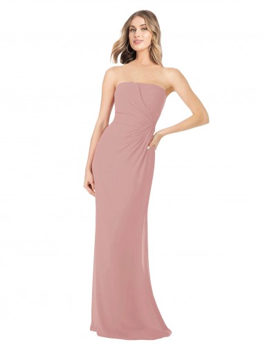 Online Rosa empolvado Cubierta Sin tirantes Gasa Largo Vestidos de dama de honor