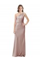 Online Rosa empolvado Cubierta Un Hombre Satén elástico Largo Formales Vestidos de dama de honor / Vestidos de fiesta