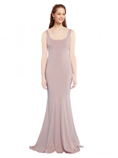 Online Rosa empolvado Sirena Cucharón Crepé Elástico Largo Formales Vestidos de dama de honor / Vestidos de fiesta
