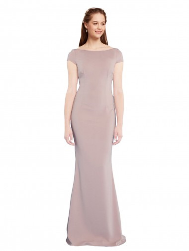 Online Rosa empolvado Sirena Cuello Barco Crepé Elástico Largo Formales Vestidos de dama de honor / Vestidos de fiesta