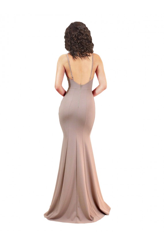 Online Rosa empolvado Sirena Cuello en V Crepé Elástico Largo Formales Vestidos de dama de honor / Vestidos de fiesta