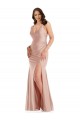 Online Rosa empolvado Sirena Cuello en V Satén sedoso Largo Formales Vestidos de dama de honor / Vestidos de fiesta