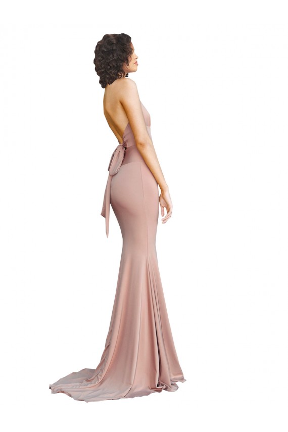Online Rosa empolvado Sirena Cuello en V Spandex Largo Formales Vestidos de dama de honor / Vestidos de fiesta