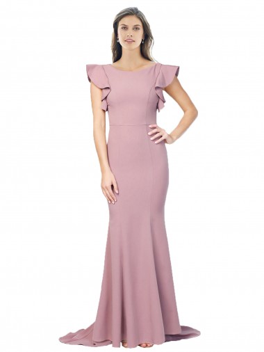 Online Rosa empolvado Sirena Cuello redondo Barrer tren Crepé Elástico Largo Formales Vestidos de dama de honor / Vestidos de fiesta