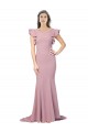 Online Rosa empolvado Sirena Cuello redondo Barrer tren Crepé Elástico Largo Formales Vestidos de dama de honor / Vestidos de fiesta