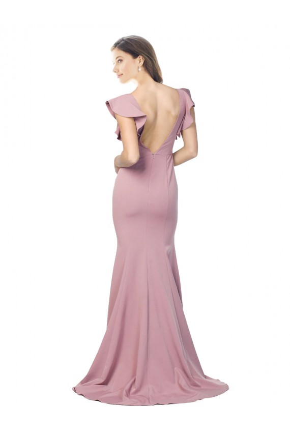 Online Rosa empolvado Sirena Cuello redondo Barrer tren Crepé Elástico Largo Formales Vestidos de dama de honor / Vestidos de fiesta