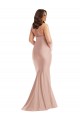 Online Rosa empolvado Sirena Halter Satén sedoso Largo Formales Vestidos de dama de honor / Vestidos de fiesta