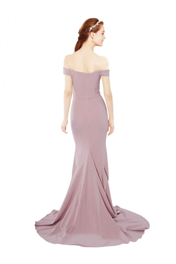 Online Rosa empolvado Sirena Hombros Descubiertos Barrer tren Crepé Elástico Largo Formales Vestidos de dama de honor / Vestidos de fiesta