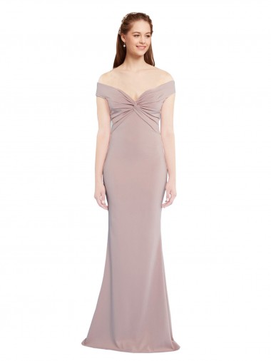 Online Rosa empolvado Sirena Hombros Descubiertos Cuello en V Crepé Elástico Largo Formales Vestidos de dama de honor / Vestidos de fiesta