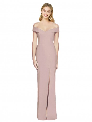 Online Rosa empolvado Trompeta Hombros Descubiertos Crepé Elástico Largo Vestidos de dama de honor / Vestidos de fiesta