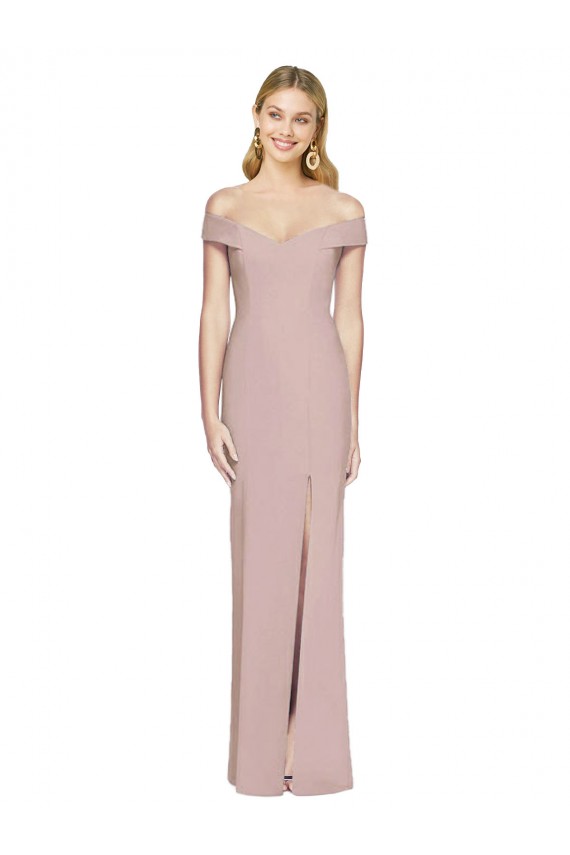 Online Rosa empolvado Trompeta Hombros Descubiertos Crepé Elástico Largo Vestidos de dama de honor / Vestidos de fiesta