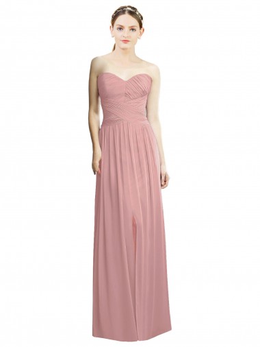 Online Rosa empolvado línea A Cuello de Corazón Sin tirantes Gasa Largo Formales Vestidos de dama de honor / Vestidos de noche