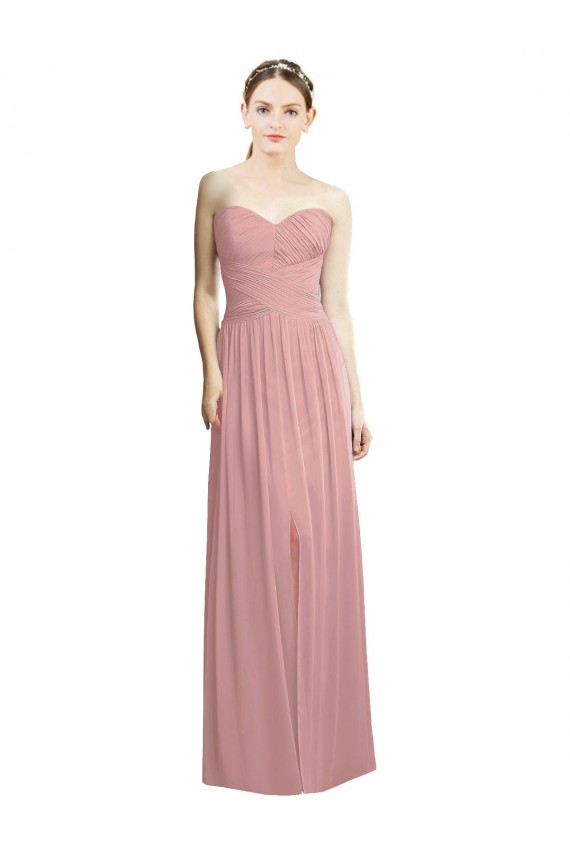 Online Rosa empolvado línea A Cuello de Corazón Sin tirantes Gasa Largo Formales Vestidos de dama de honor / Vestidos de noche