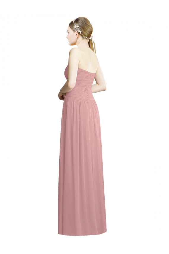 Online Rosa empolvado línea A Cuello de Corazón Sin tirantes Gasa Largo Formales Vestidos de dama de honor / Vestidos de noche
